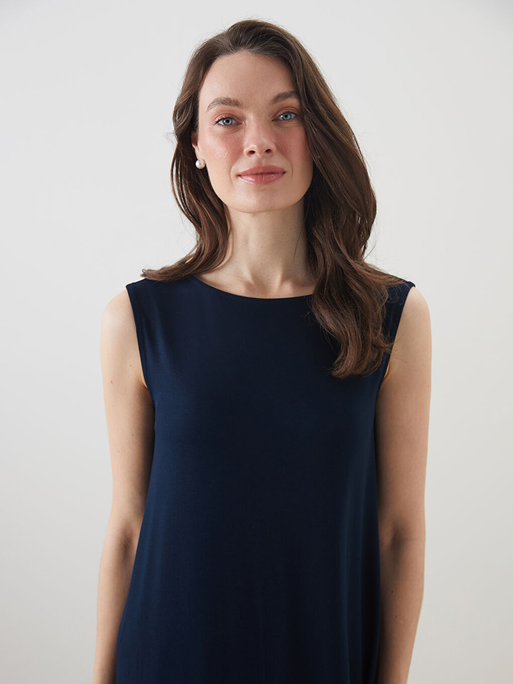 Lacivert Bisiklet Yaka A Kesim Elbise-2