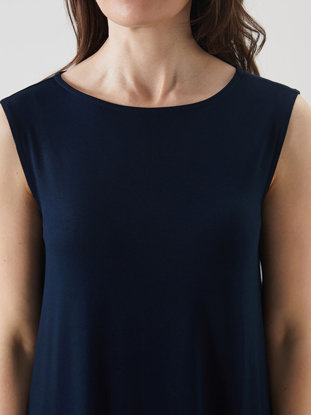 Lacivert Bisiklet Yaka A Kesim Elbise-3