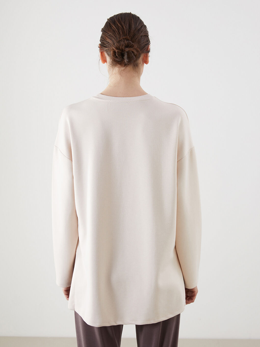 LCWAIKIKI Classic Bej Baskılı Oversize Kadın Sweatshirt Tunik - 3