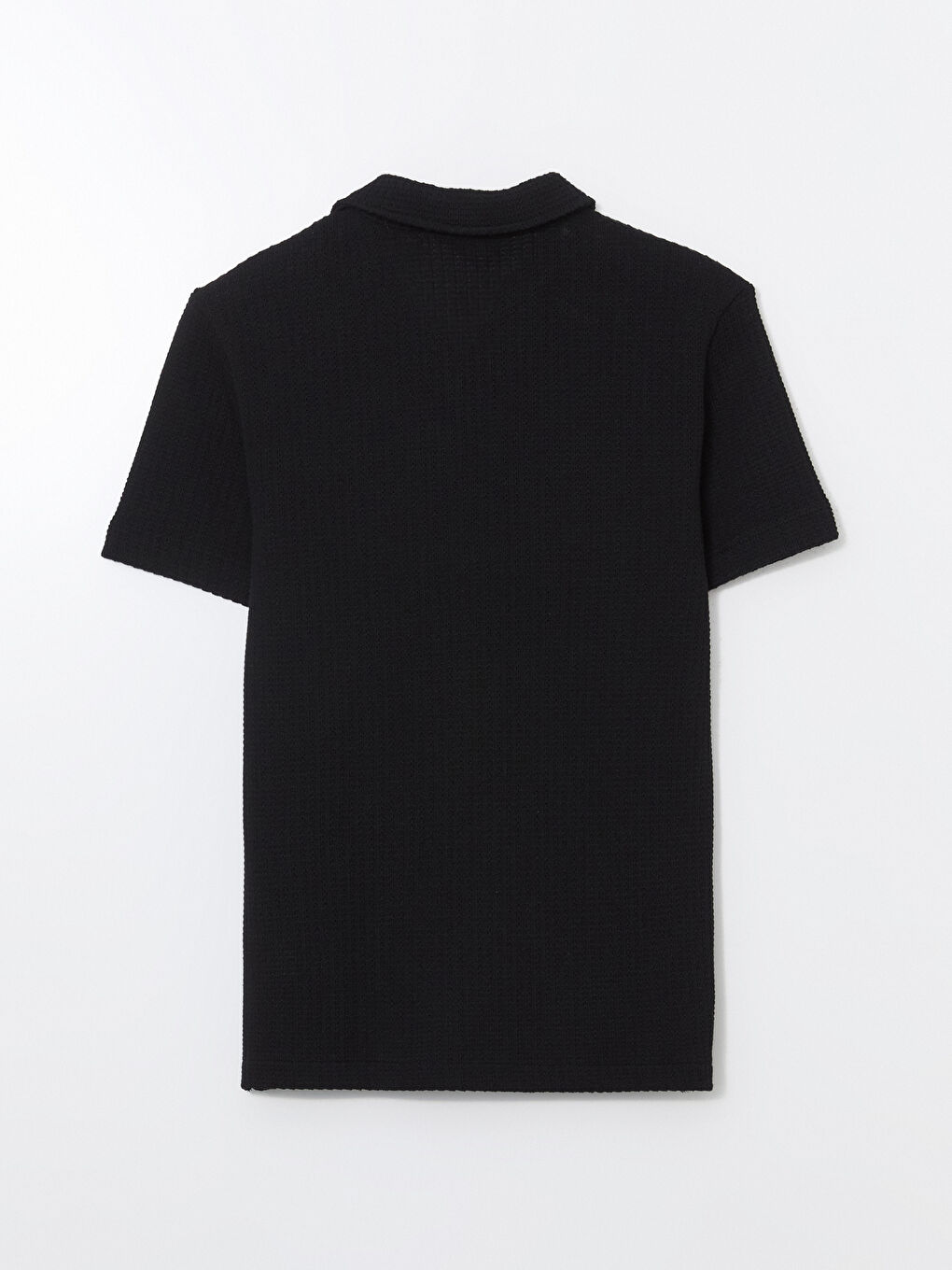 Siyah Polo Yaka Kısa Kollu Erkek Dokulu Tişört-5