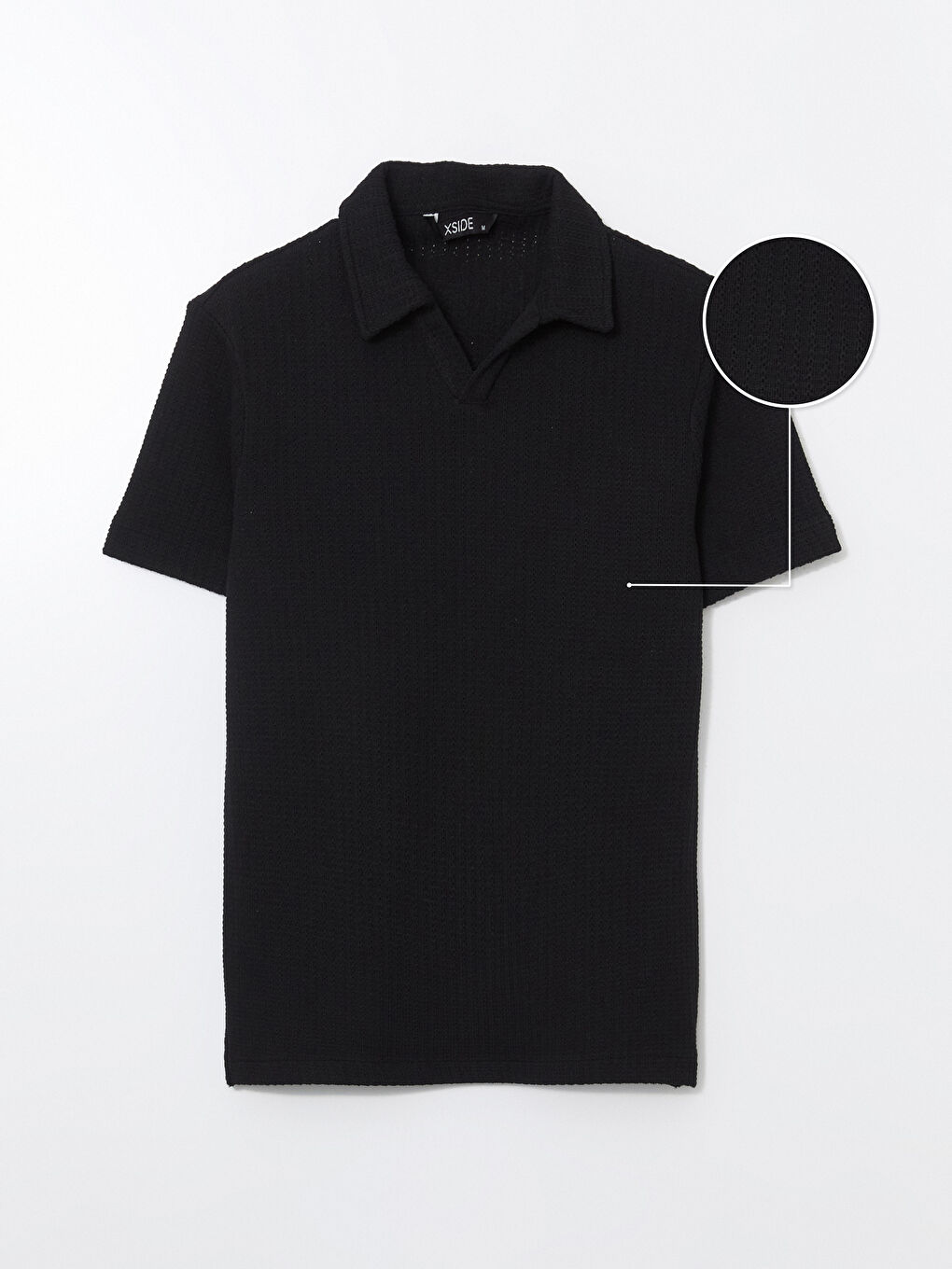 Siyah Polo Yaka Kısa Kollu Erkek Dokulu Tişört-4
