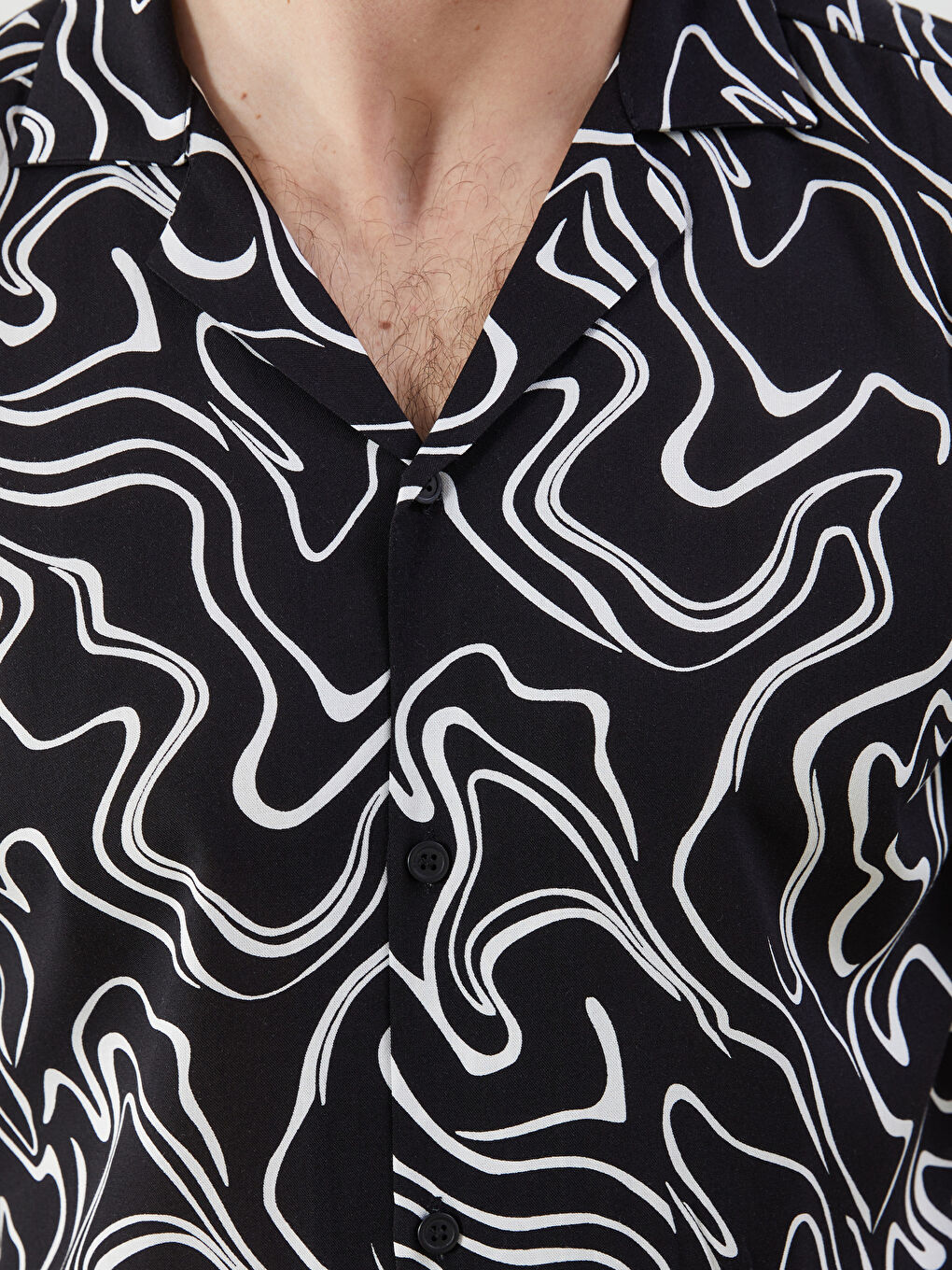 Siyah Regular Fit Kısa Kollu Desenli Viskon Erkek Gömlek-2