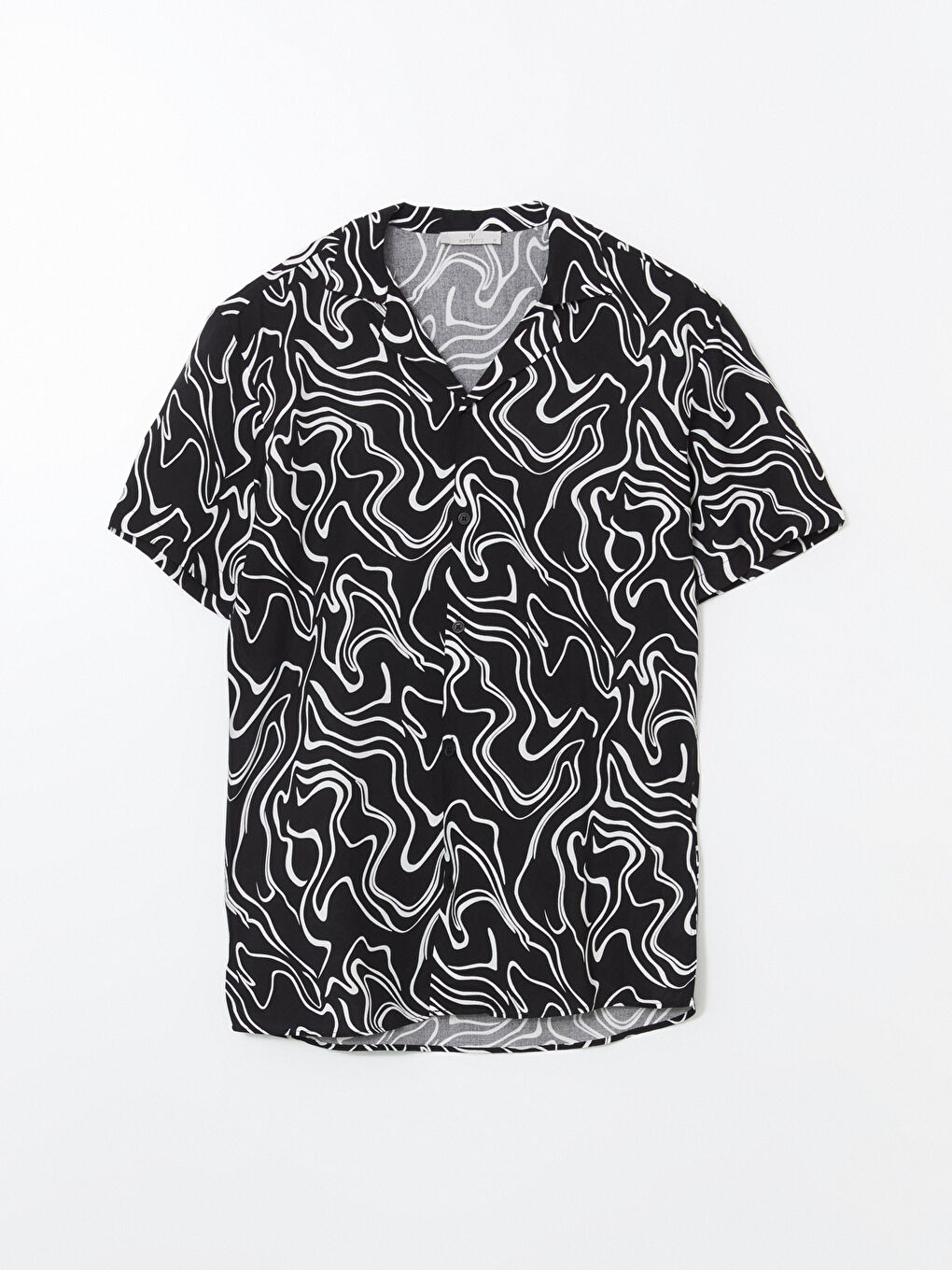 Siyah Regular Fit Kısa Kollu Desenli Viskon Erkek Gömlek-4