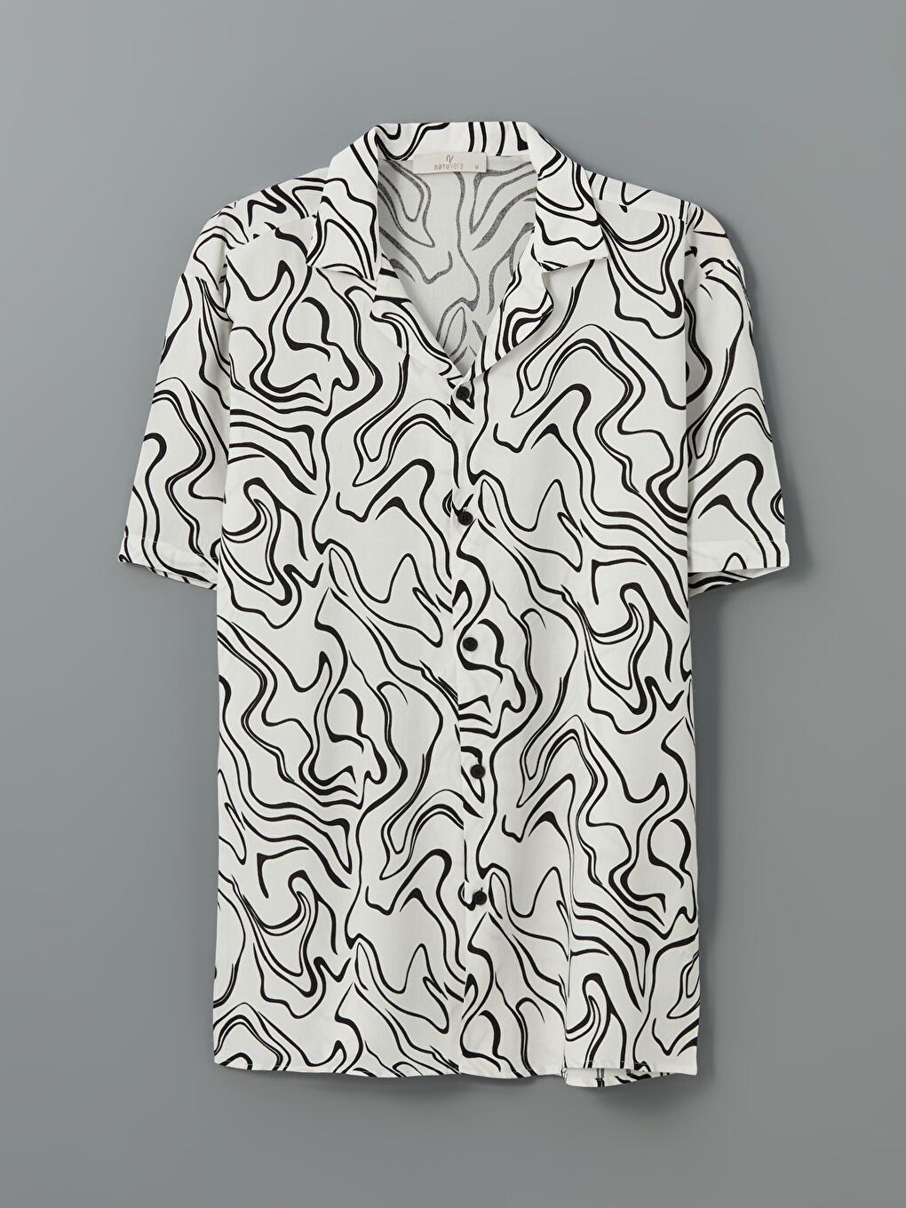 Beyaz Regular Fit Kısa Kollu Desenli Viskon Erkek Gömlek-4