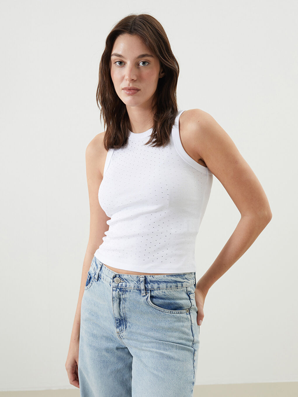 Crew Neck Bejeweled Women’S Tank Top -S5NB24Z8-Q6K