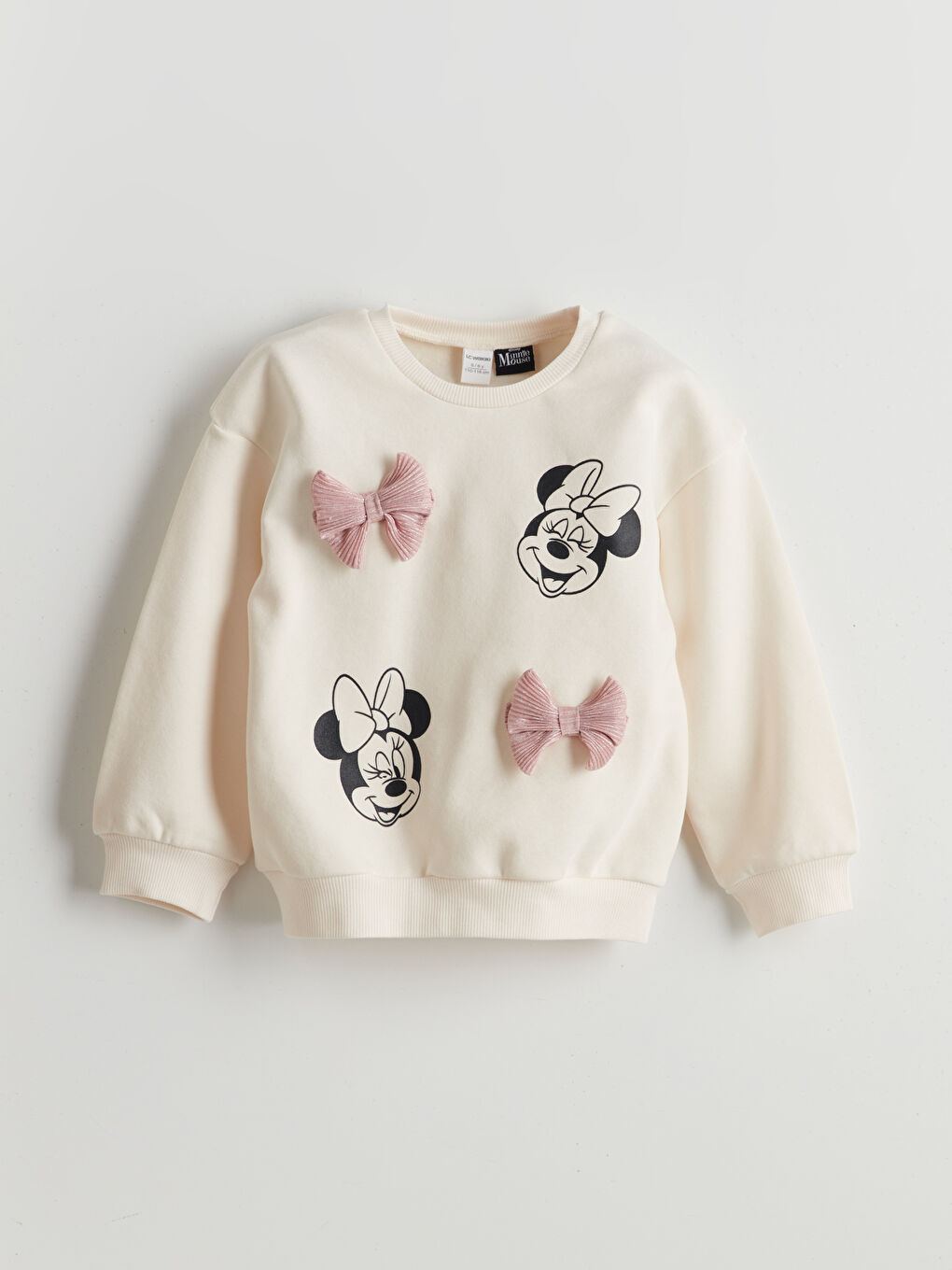 Ekru Minnie Mouse Baskılı Kalın Kız Çocuk Sweatshirt