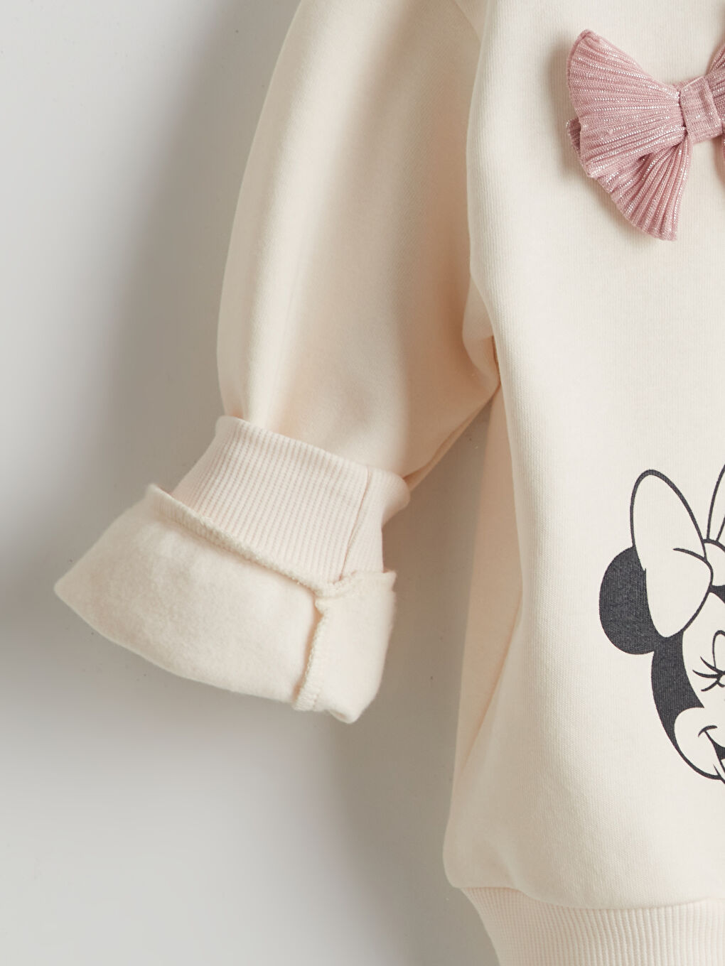 Ekru Minnie Mouse Baskılı Kalın Kız Çocuk Sweatshirt-2