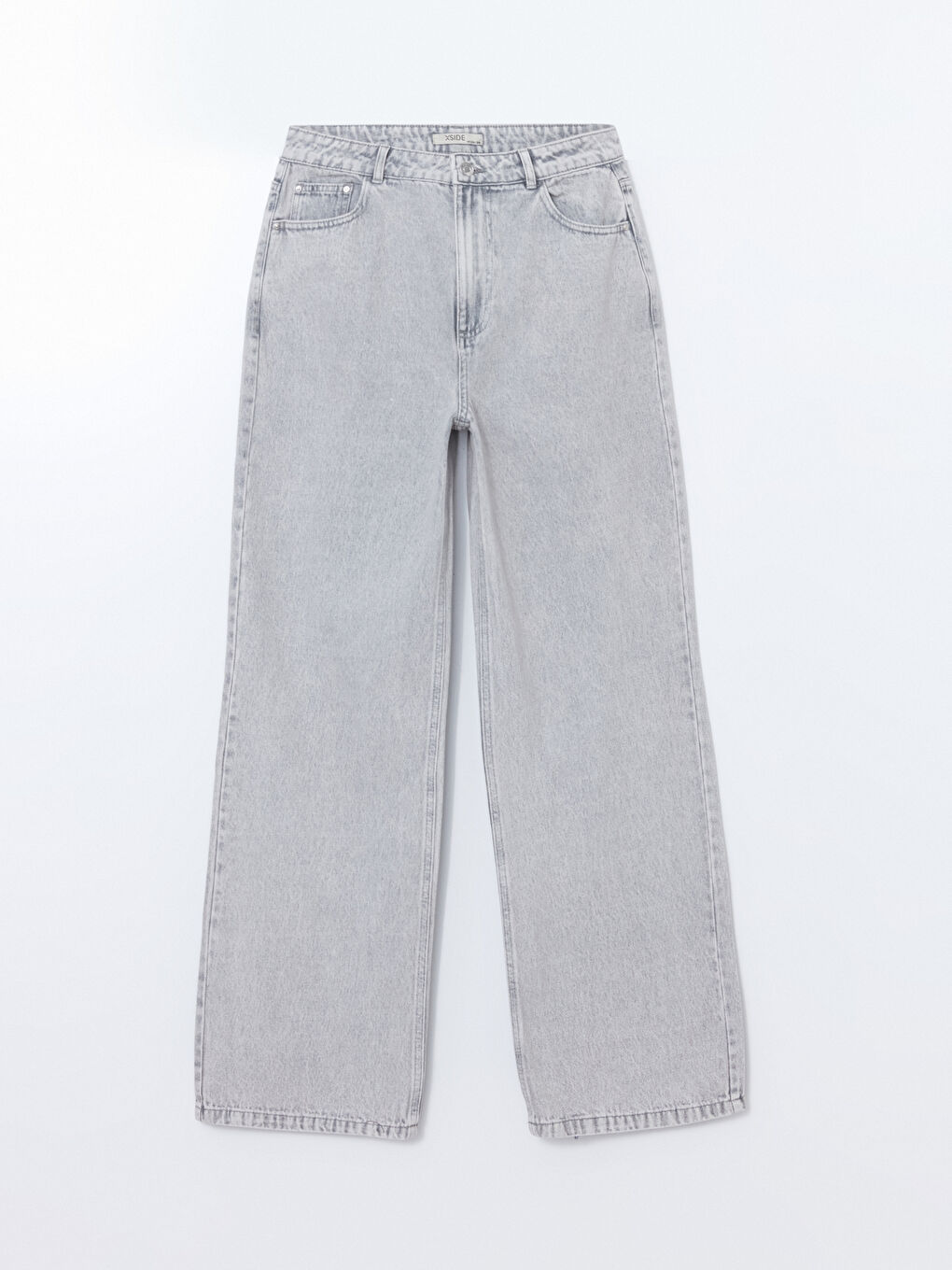 Gri Yüksek Bel Wideleg Kadın Jean Pantolon-4