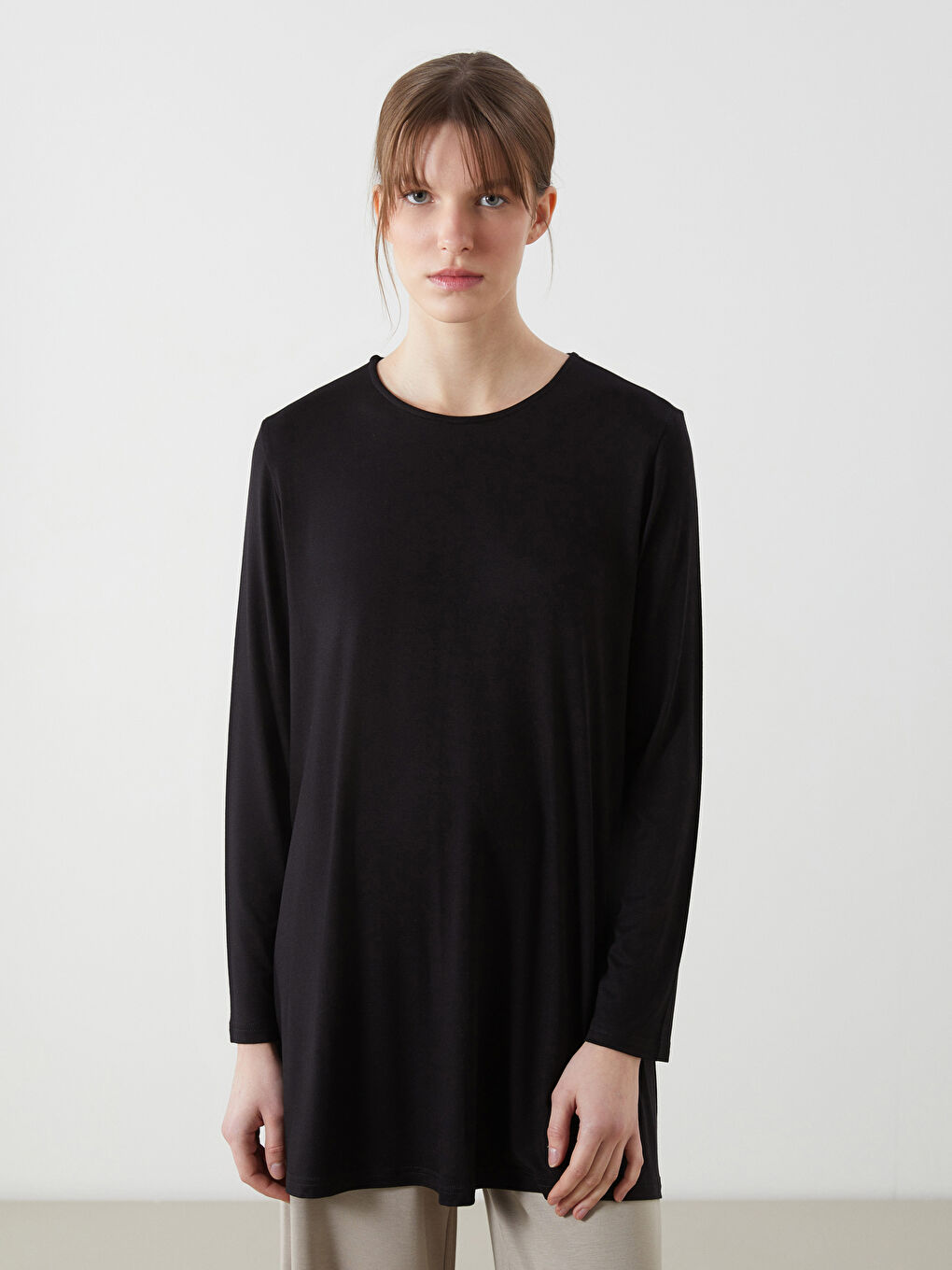 Siyah Bisiklet Yaka Kadın Tunik