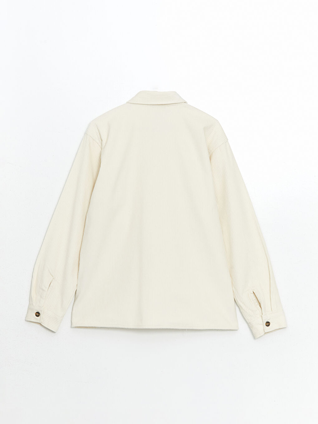 Ekru Basic Uzun Kollu Kadife Erkek Çocuk Gömlek-1