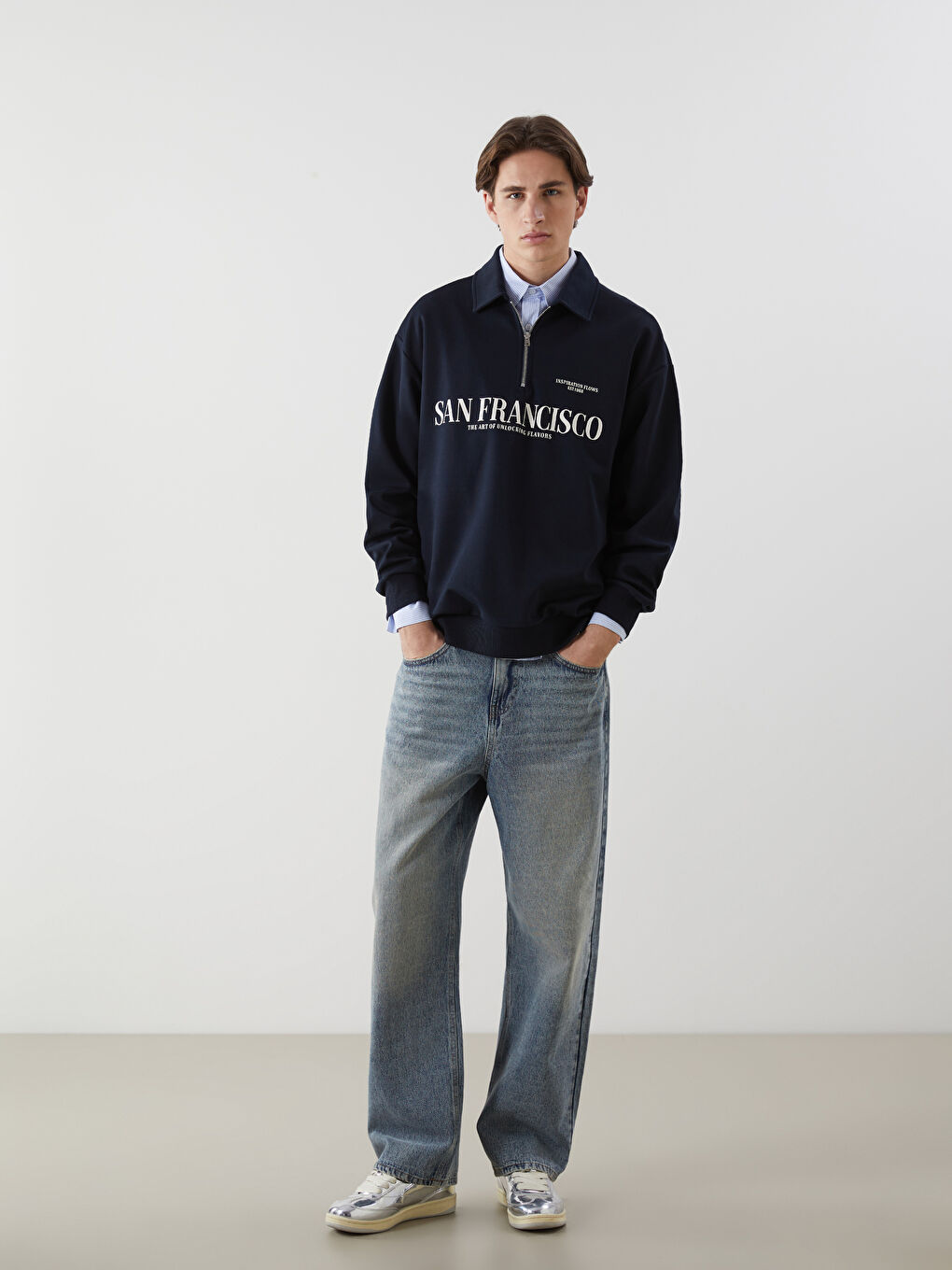 XSIDE Polo Neck Long Sleeve Printed Men's Sweatshirt -S5NC17Z8-S2K