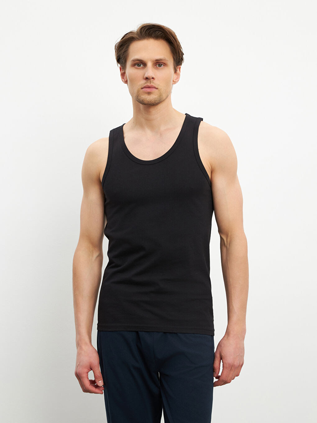 Beyaz U Yaka Penye Erkek Atlet 5'li-1