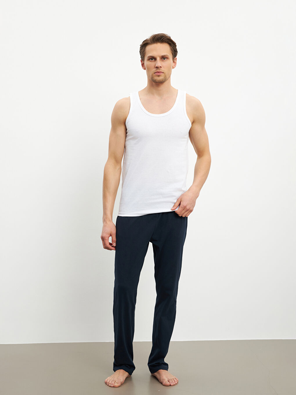 Beyaz U Yaka Penye Erkek Atlet 5'li-3