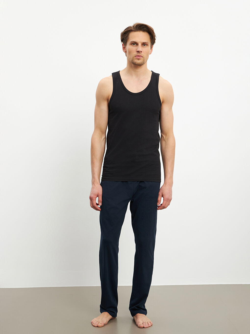 Beyaz U Yaka Penye Erkek Atlet 5'li-4