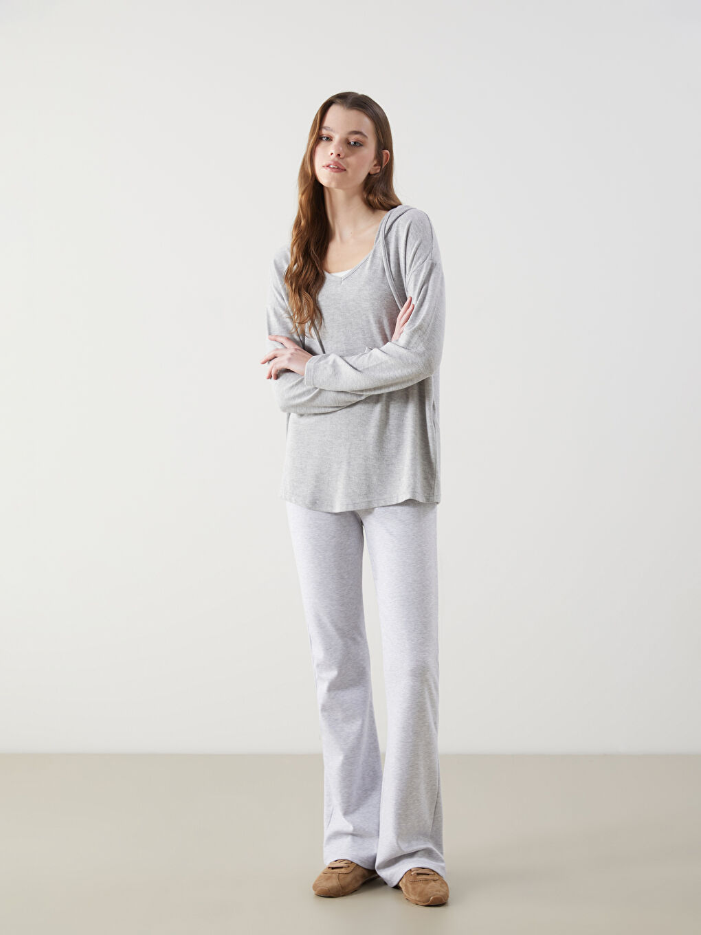 Gri Beli Lastikli Kadın Spor Eşofman Altı