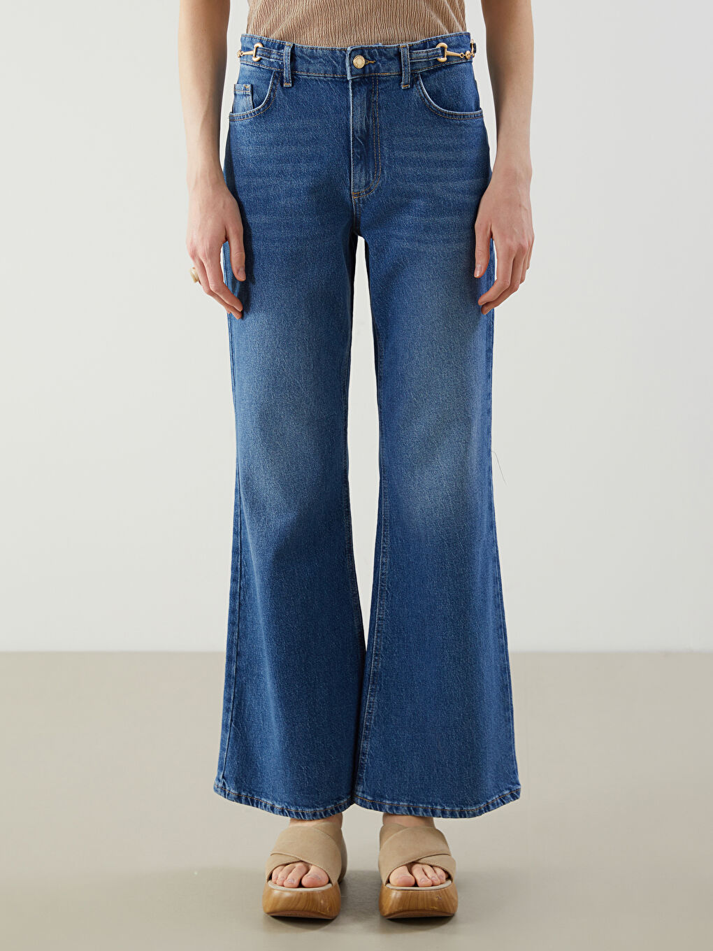 İndigo Flare Kadın Jean Pantolon-1