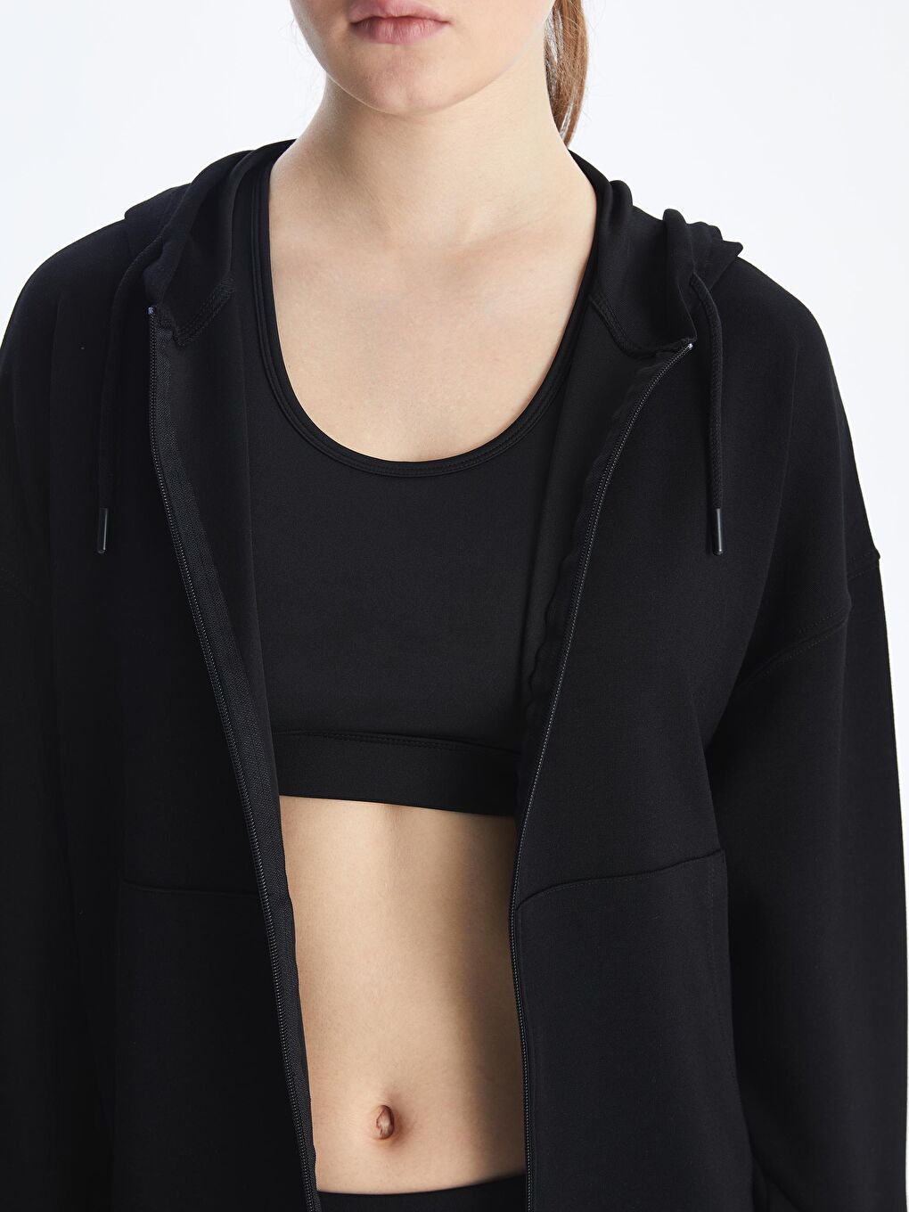 Siyah Kapüşonlu Kadın Fermuarlı Sweatshirt-2