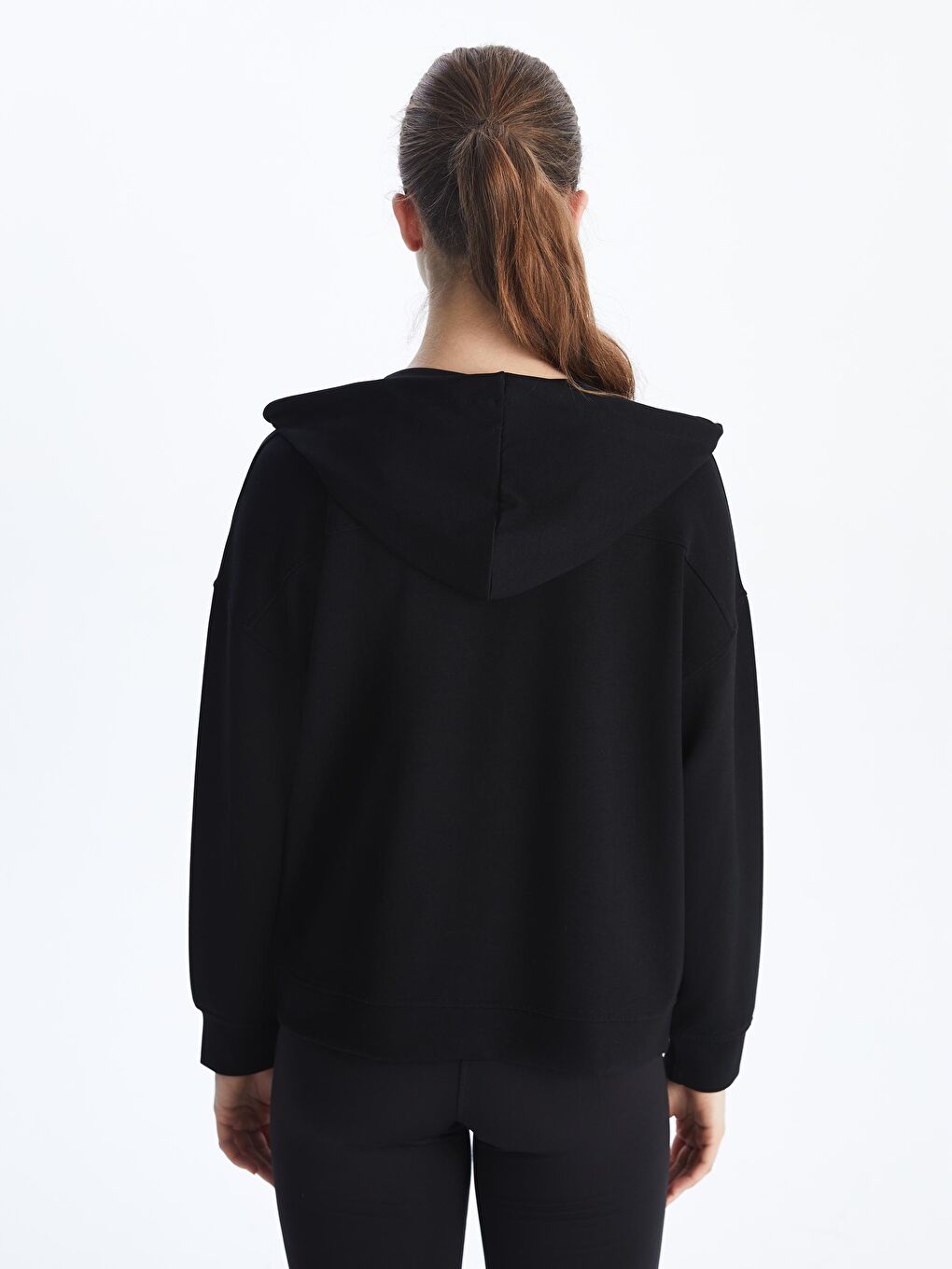 Siyah Kapüşonlu Kadın Fermuarlı Sweatshirt-3