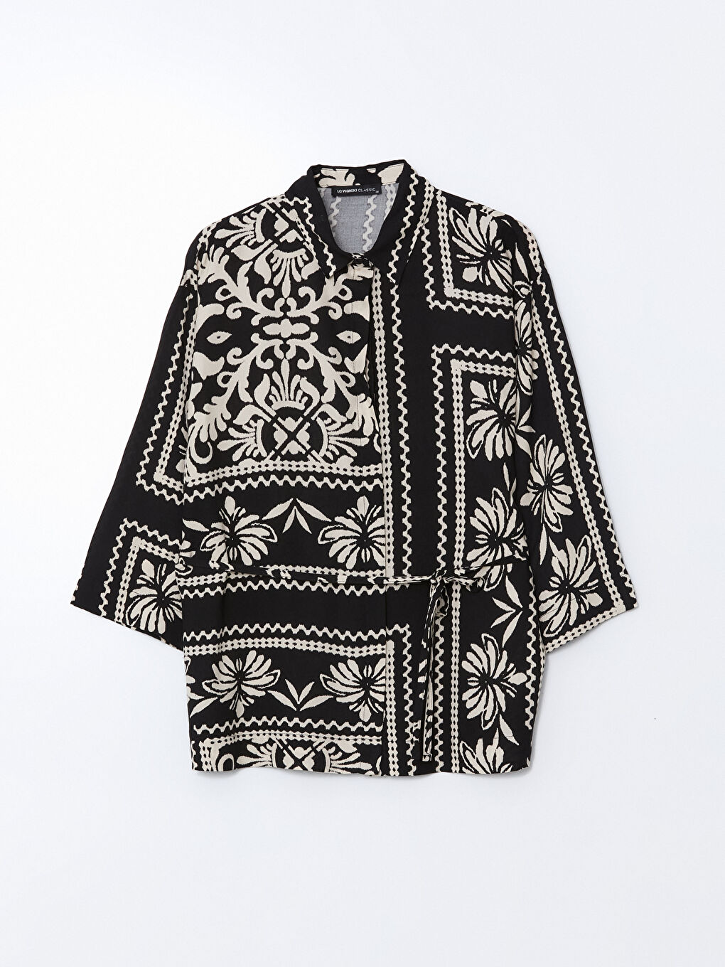 Siyah Desenli Kadın Gömlek-4