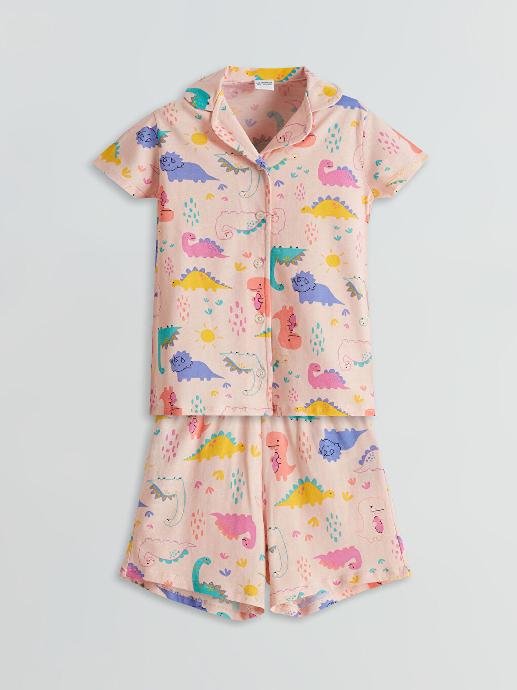 Pembe Gömlek Yaka Kız Çocuk Şortlu Pijama Takımı