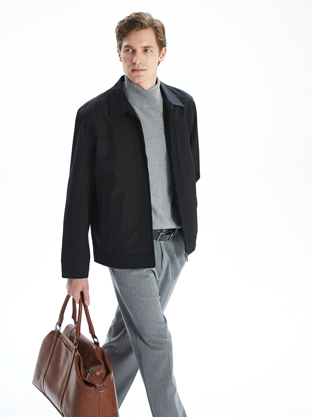 Siyah Standart Kalıp Gömlek Yaka Erkek Mont