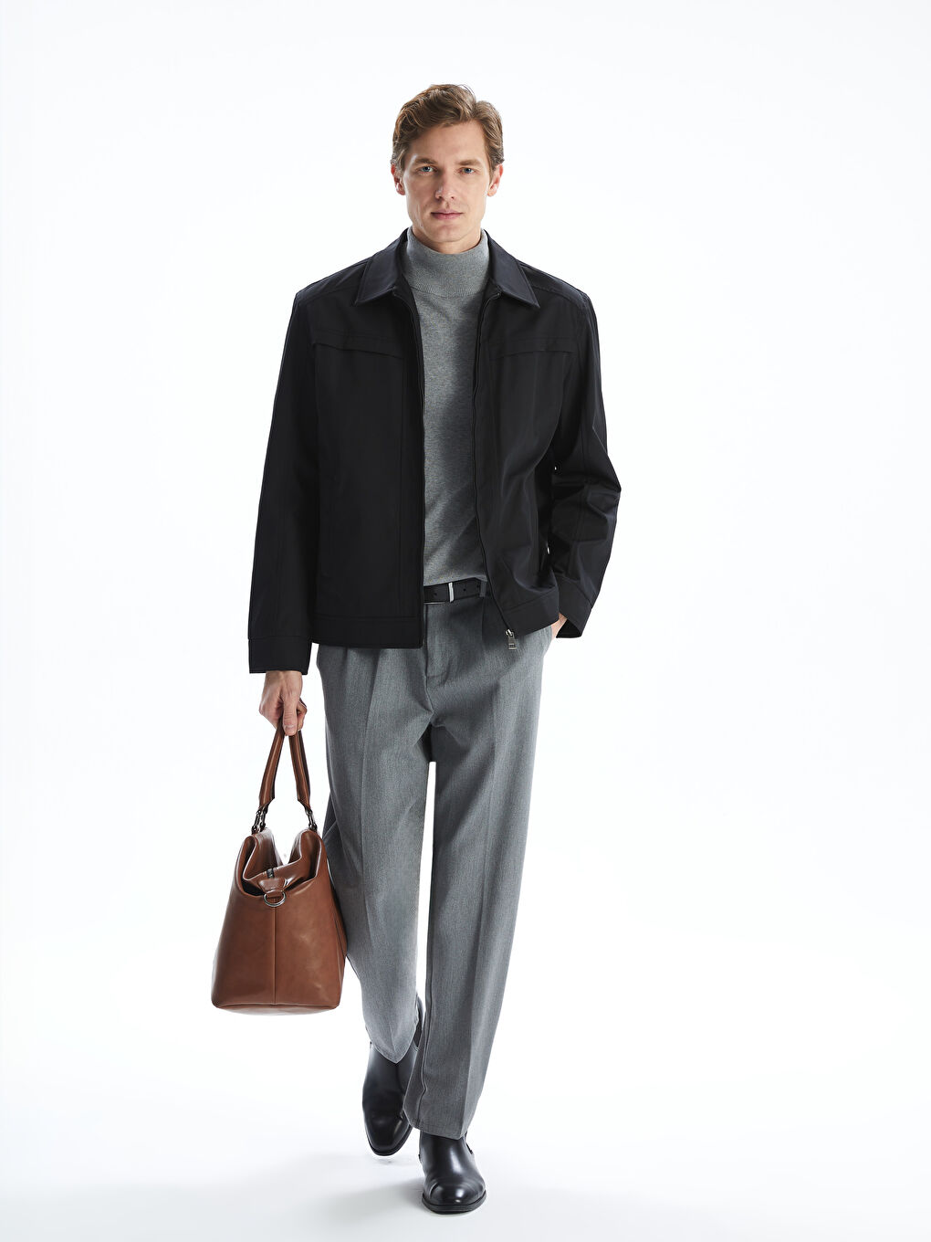 Siyah Standart Kalıp Gömlek Yaka Erkek Mont-1