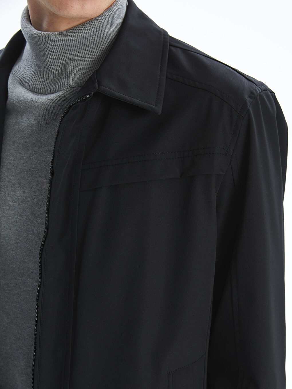 Siyah Standart Kalıp Gömlek Yaka Erkek Mont-2