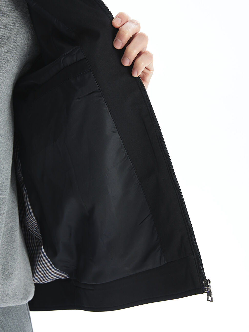 Siyah Standart Kalıp Gömlek Yaka Erkek Mont-3