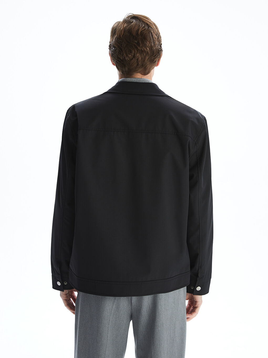 Siyah Standart Kalıp Gömlek Yaka Erkek Mont-4