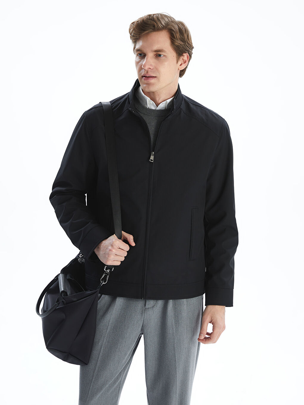 Siyah Standart Kalıp Dik Yaka Erkek Mont