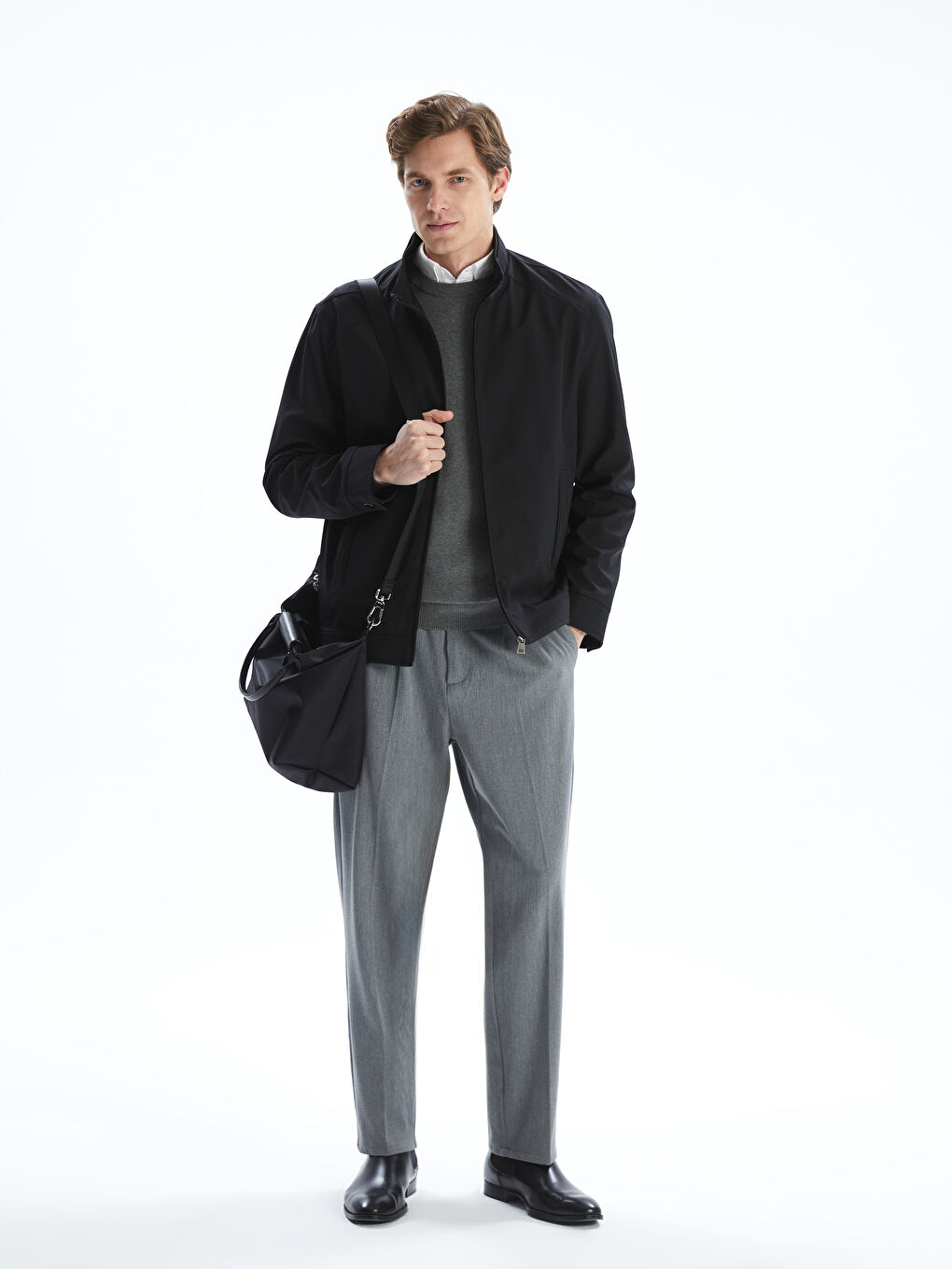 Siyah Standart Kalıp Dik Yaka Erkek Mont-1