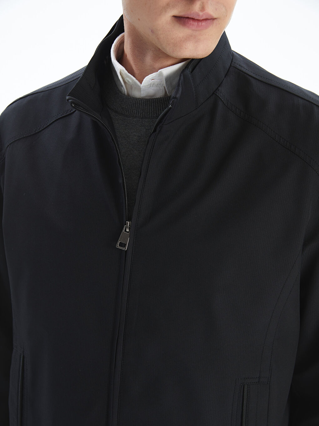 Siyah Standart Kalıp Dik Yaka Erkek Mont-2