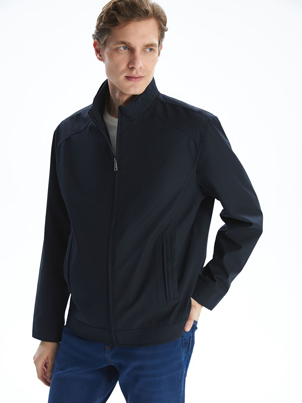 Lacivert Standart Kalıp Dik Yaka Erkek Mont