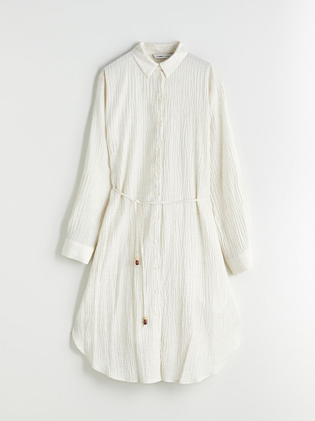 Ekru Keten Karışımlı Oversize Kadın Gömlek Tunik-4