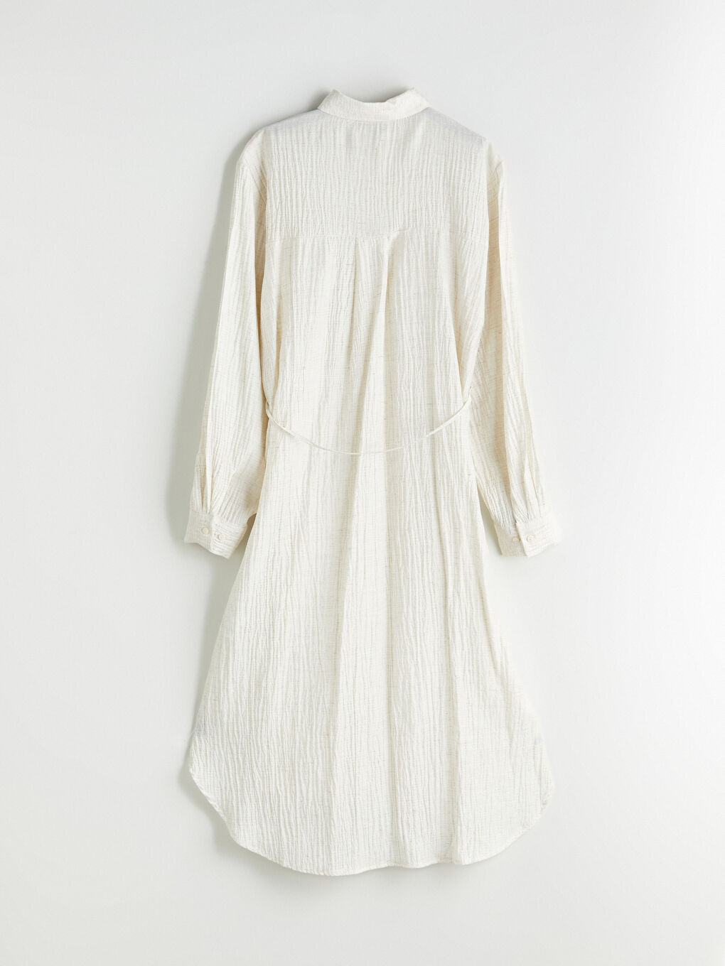 Ekru Keten Karışımlı Oversize Kadın Gömlek Tunik-5