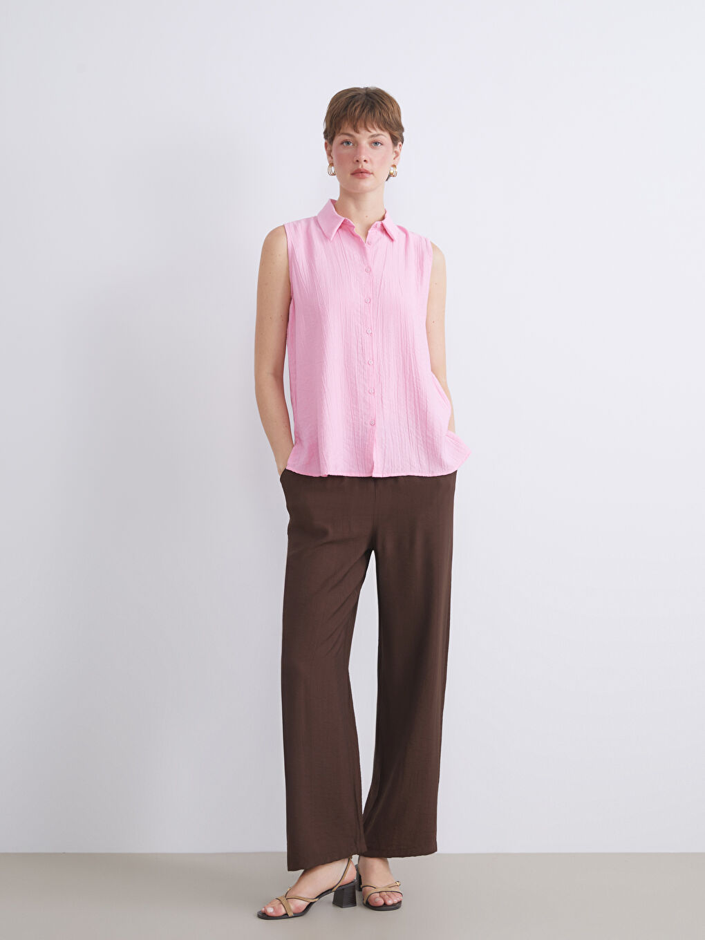 Pembe Müslin Kadın Gömlek-1