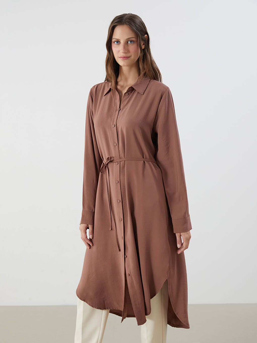 LCWAIKIKI Classic Textured Oversize Women's Shirt Tunic -S5ND37Z8-H1K