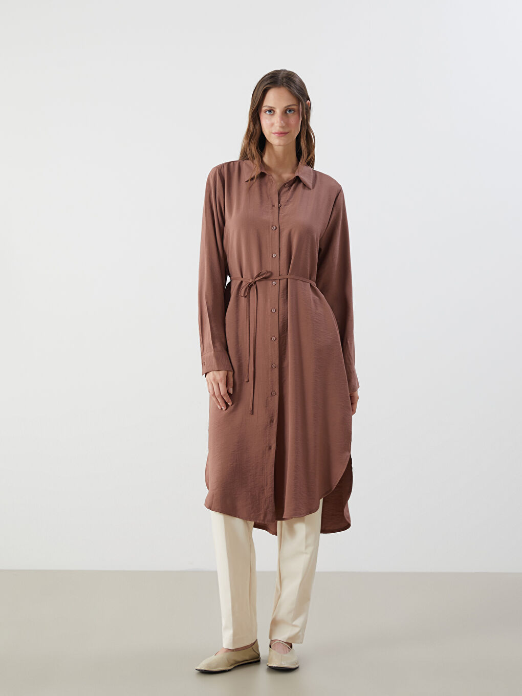 LCWAIKIKI Classic Textured Oversize Women's Shirt Tunic -S5ND37Z8-H1K