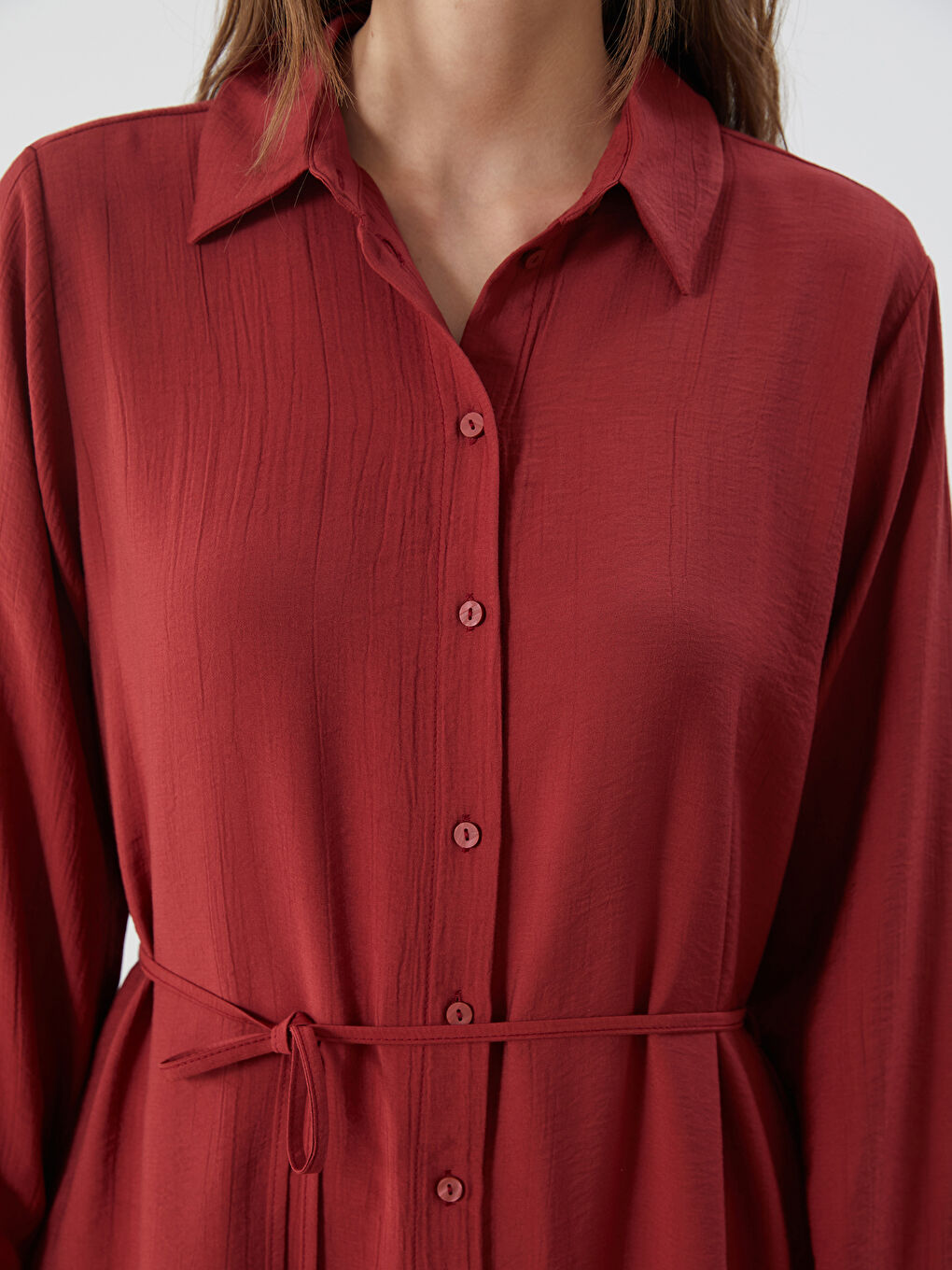 Bordo Dokulu Oversize Kadın Gömlek Tunik-2