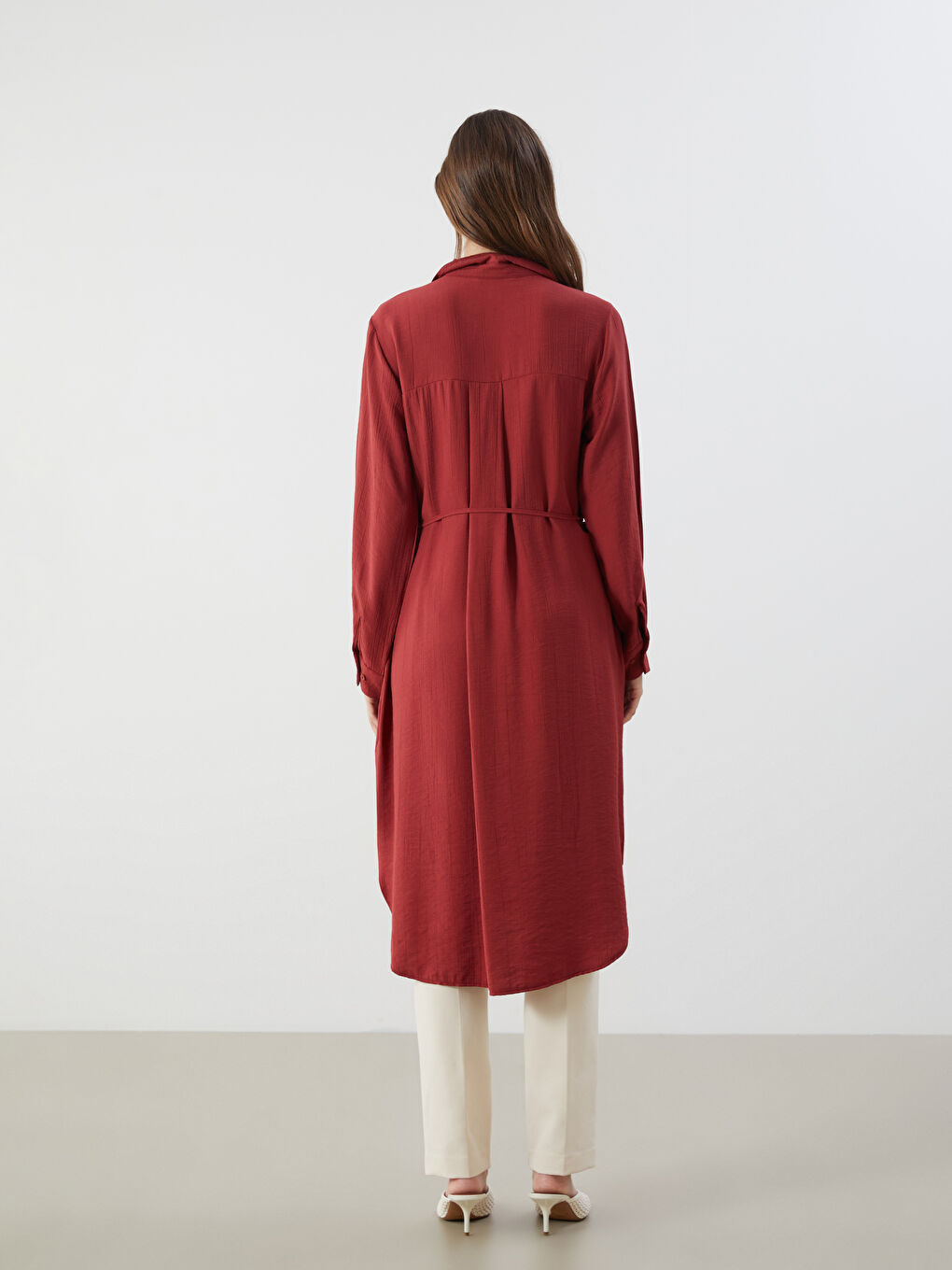 Bordo Dokulu Oversize Kadın Gömlek Tunik-3