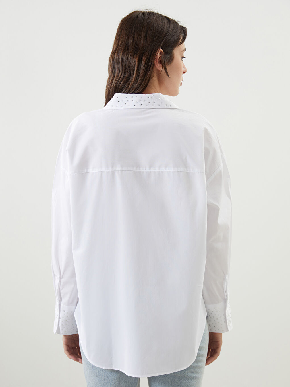 LCW Vision Ekru Düz Oversize Kadın Gömlek - 3