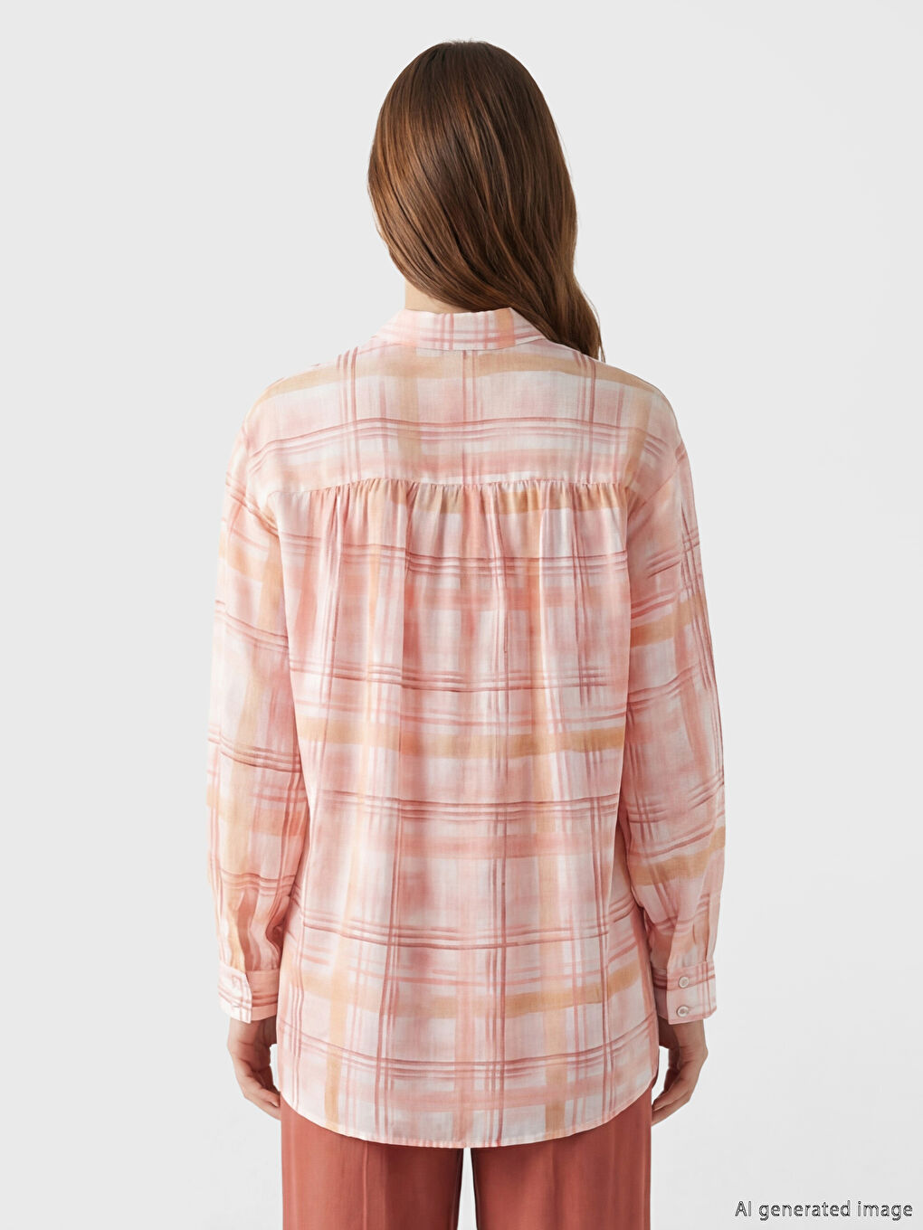 Pembe Ekose Oversize Kadın Gömlek Tunik-3