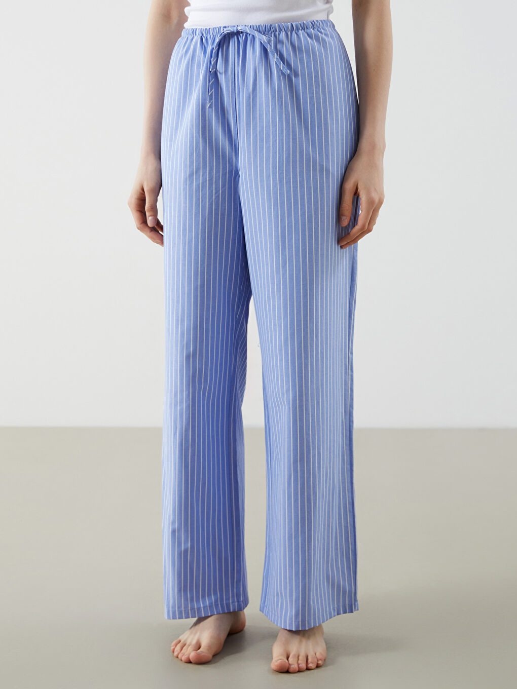 Mavi Beli Lastikli Çizgili Kadın Pijama Altı-1