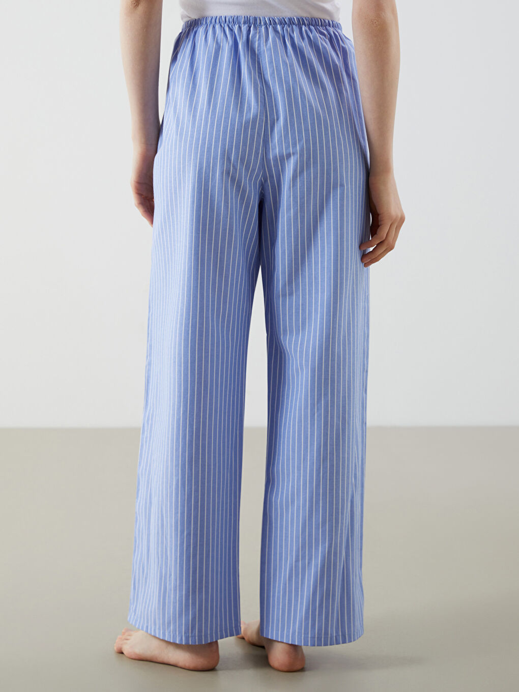 Mavi Beli Lastikli Çizgili Kadın Pijama Altı-3