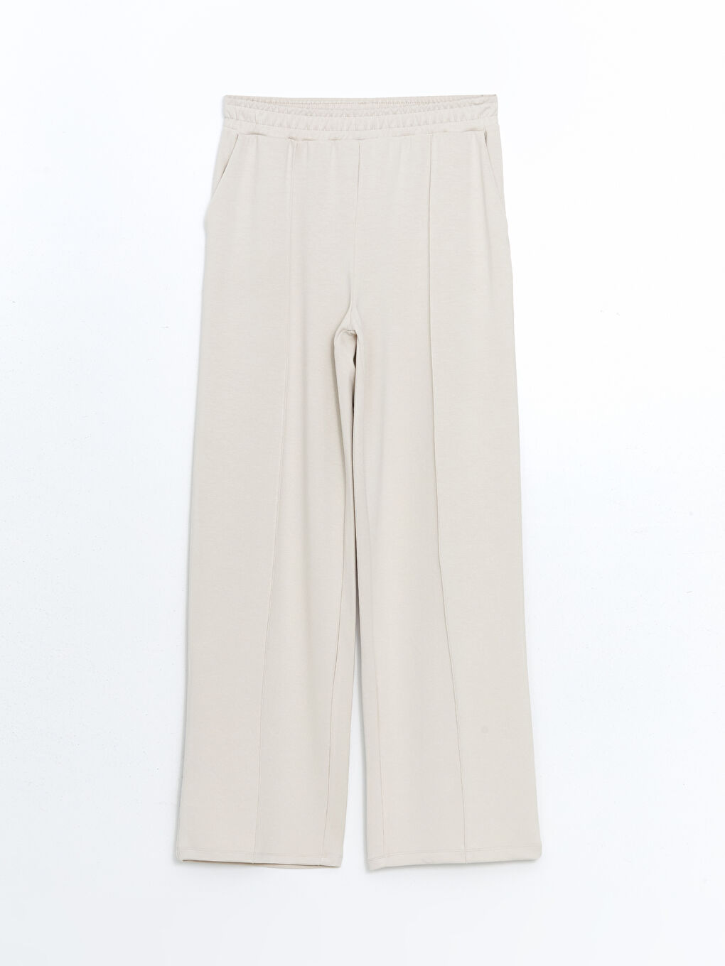 Bej Beli Lastikli Geniş Paça Kadın Eşofman Altı-4