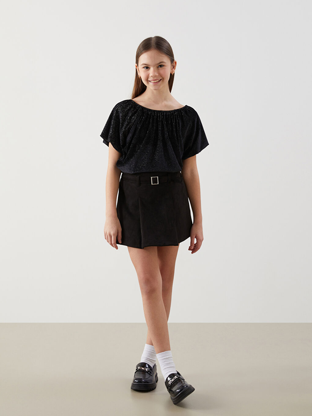 Siyah Beli Lastikli Kız Çocuk Şort Etek