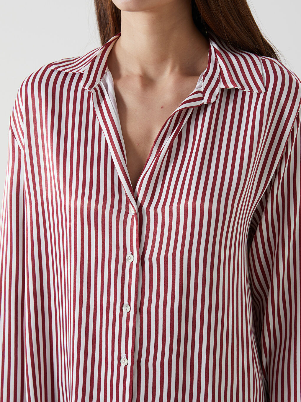 Kırmızı Çizgili Oversize Kadın Gömlek-2
