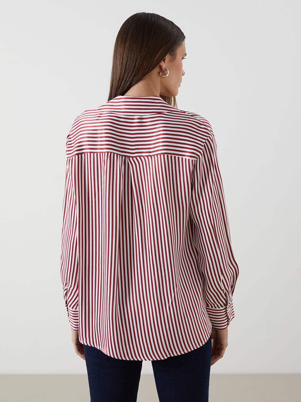 Kırmızı Çizgili Oversize Kadın Gömlek-3