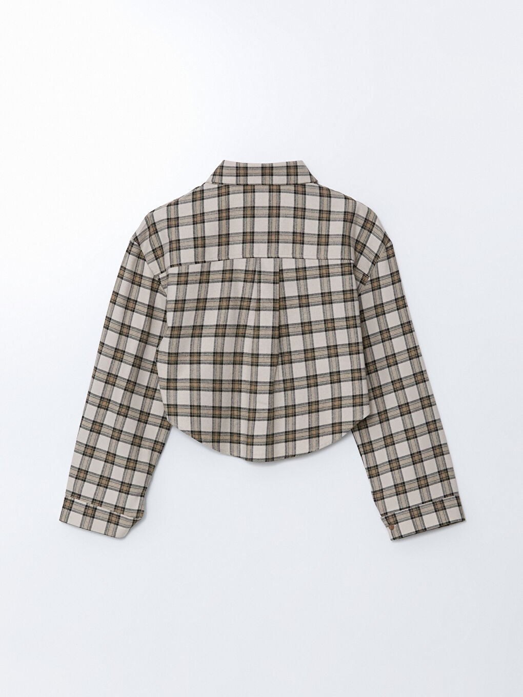 Bej Ekose Crop Kadın Gömlek-5