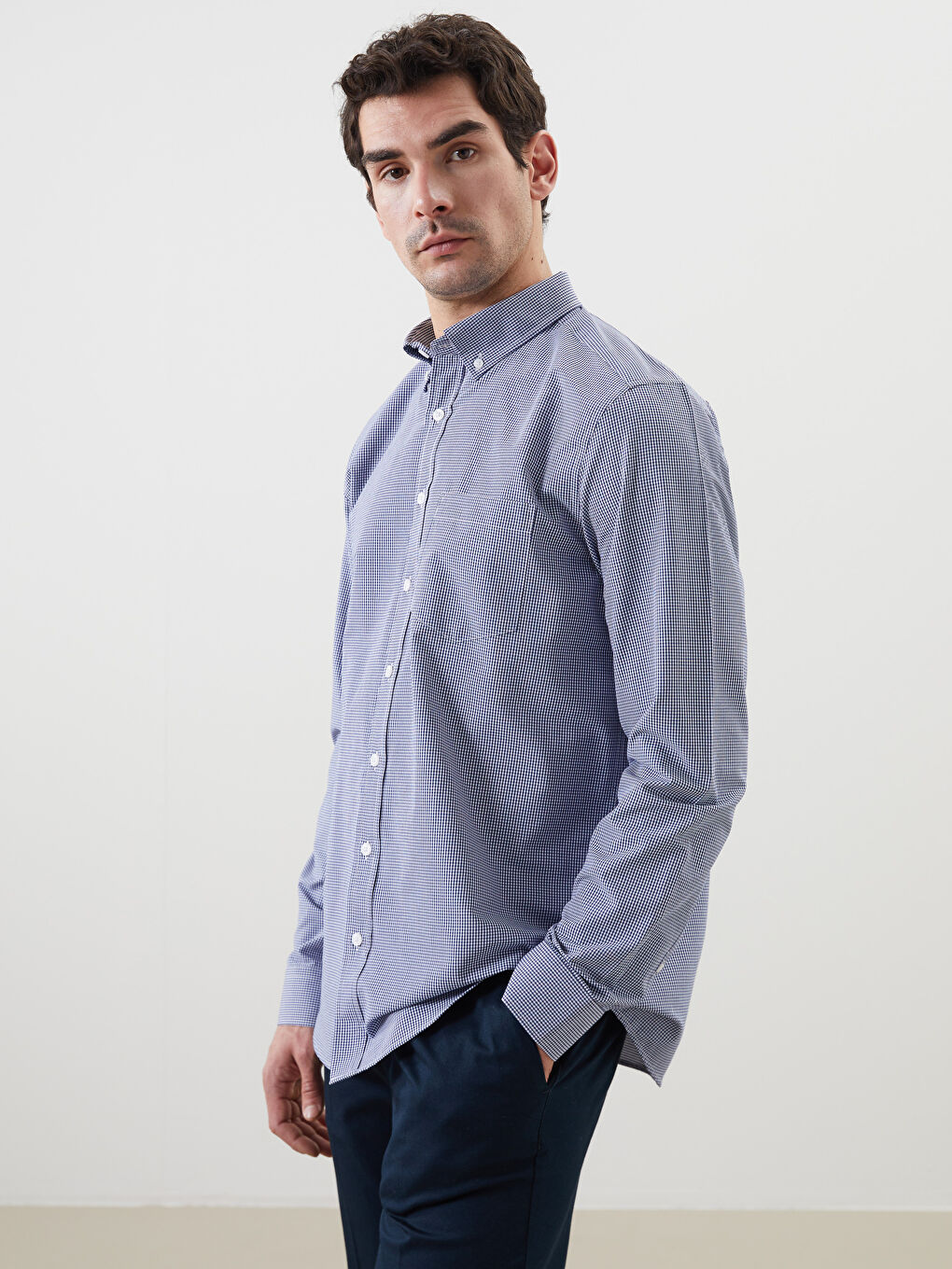 Regular Fit Long Sleeve Plaid Poplin Men's Shirt -S5NE94Z8-LN6